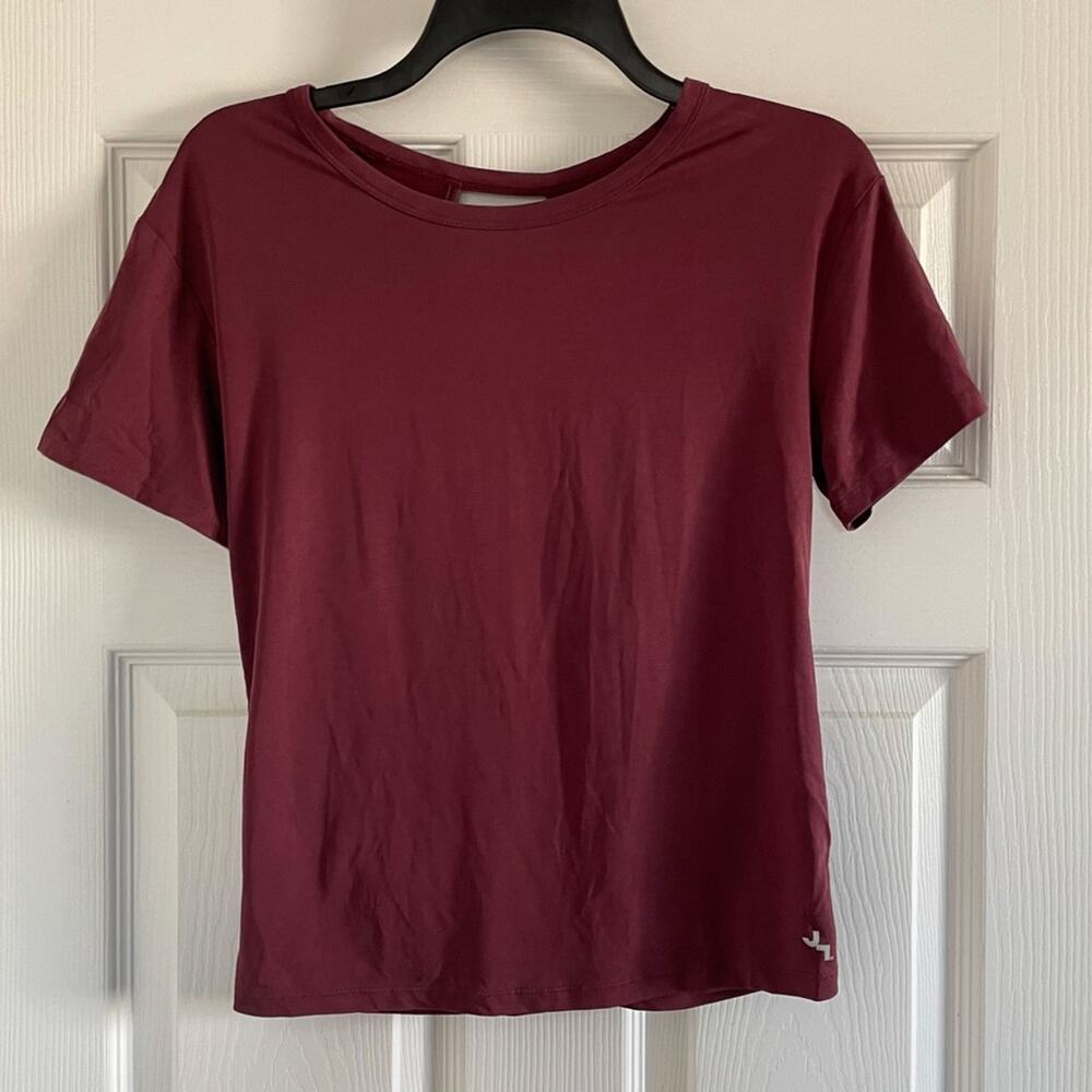JoyLab Open Knit Back Burgundy Activewear Top